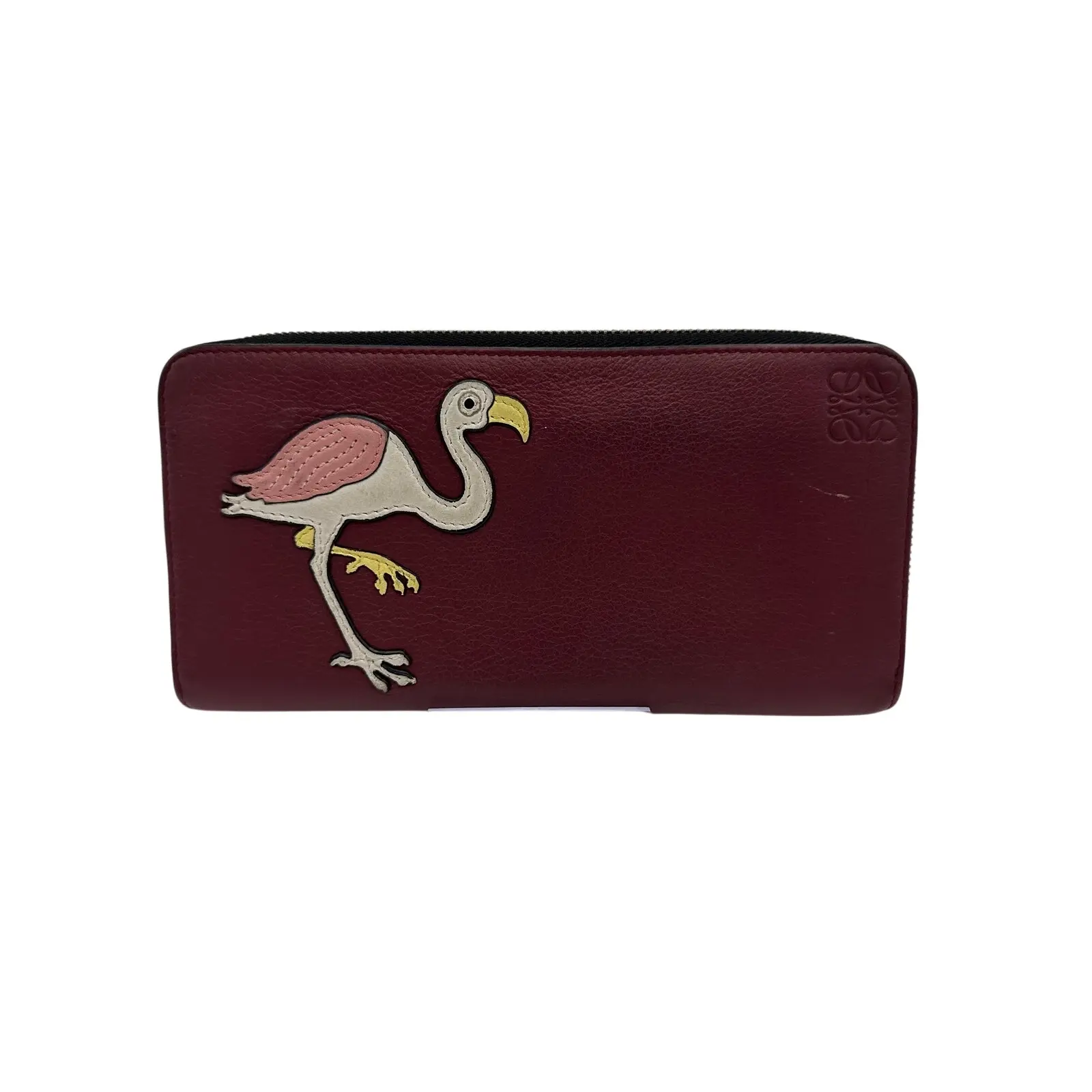 Pre-owned Loewe Leather Small Leather Goods Bird Applique Zip Around Wallet