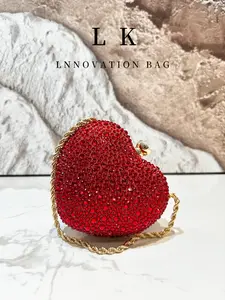 Women's Sparkling Heart Evening Bag Handbag, Valentine's Day Gift, Luxurious Rhinestone Metal Chain Small Crossbody Bag