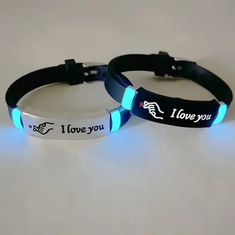 Couple Luminous Silicone Bracelet, Couples Bracelets, Couple Bracelet Set, Matching Heart Bracelet, Cute Heart & Letters Pattern Bracelet for Women & Men, Accessories for Party, Daily Clothing Decor, Couples Gifts