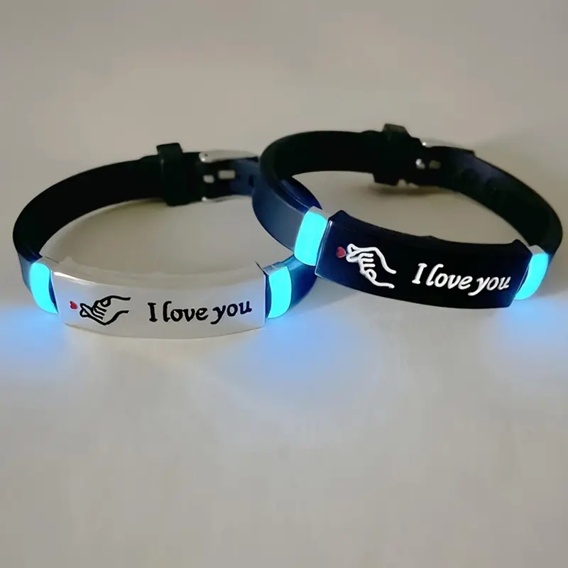 Couple Luminous Silicone Bracelet, Couples Bracelets, Couple Bracelet Set, Matching Heart Bracelet, Cute Heart & Letters Pattern Bracelet for Women & Men, Accessories for Party, Daily Clothing Decor, Couples Gifts