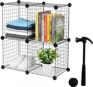 ECHOKRAFTS Wire Cube Storage Organizer, Stackable Closet Storage Basket, 4 Cube Organizer for Closet, Bedroom, Office Stackable Storage Bins, Space Saving Wire Cube Organizer