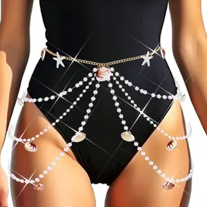 Pearl Waist Chain Seashell Pearl Belts Starfish Belly Chains Beach Body Jewelry for Women