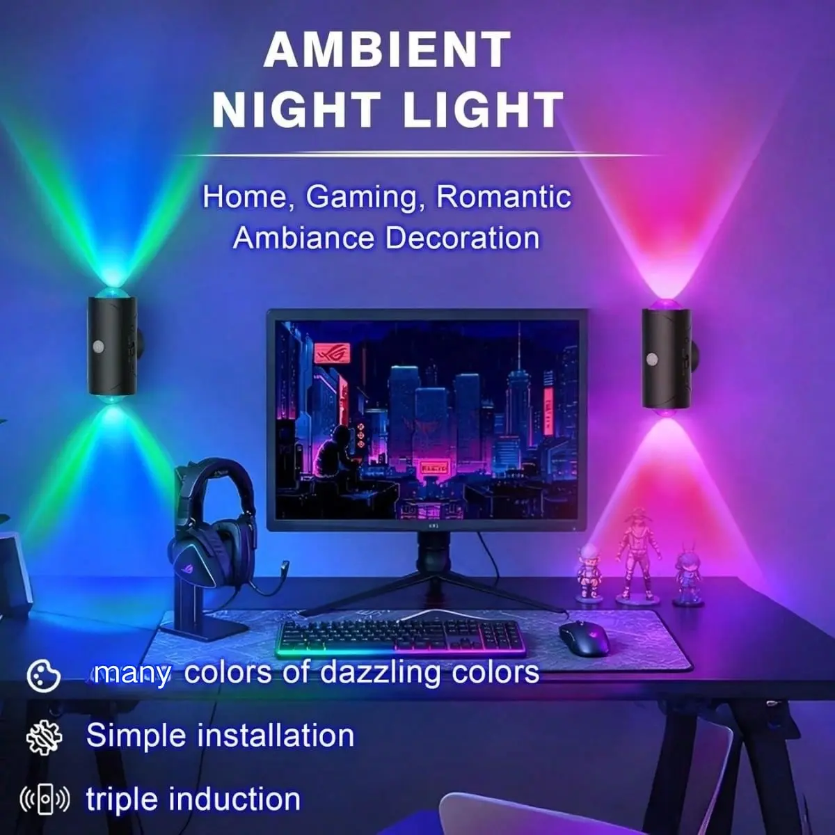 2pcs LED Night Lights with Motion Sensor, USB Rechargeable Magnetic Wall Mount, Adjustable Brightness, Modern Style, Multifunctional Ambient Lights, for Entryway, Bedside, Desk, Closet, Led Nightlight, Led Night Lamp