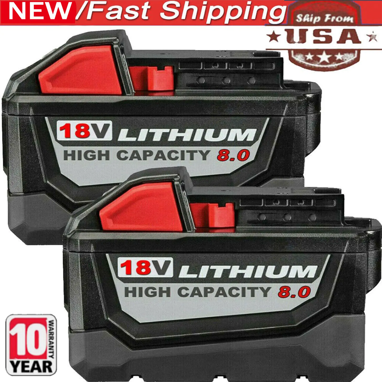 2-Pack High Capacity Li-Ion Batteries, 18V 8.0Ah Rechargeable Lithium Batteries for Milwaukee M18 Compatible Tools (Fits 48-11-1860)