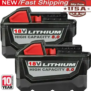 2PACK For Milwaukee M18 18V 8.0Ah Lithium Battery Extended Capacity 48-11-1860 Replacement Power Tool Battery