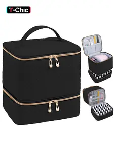 Portable Nail Art Organizer, Nail Polish Organizer and Nail Lamp Case, Nail Kit Organizer Holds 30+ Bottles (15ml - 0.5 fl.oz) and a Nail Lamp, Zippered Cosmetic Bag, Makeup Storage Organizer, Vanity Makeup Organizer, Christmas Gift