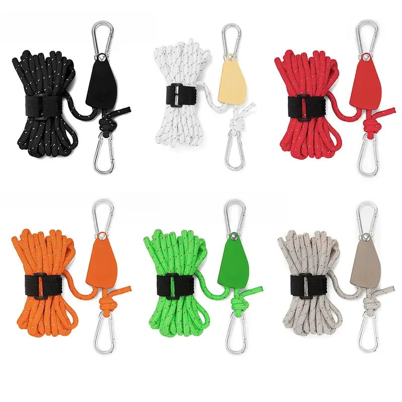 4m Camping Rope Tent Adjustable Rope Fastener Fixed Buckle Pulley Tensioner Reflective Nylon Tent Wind Rope Fixed Buckle