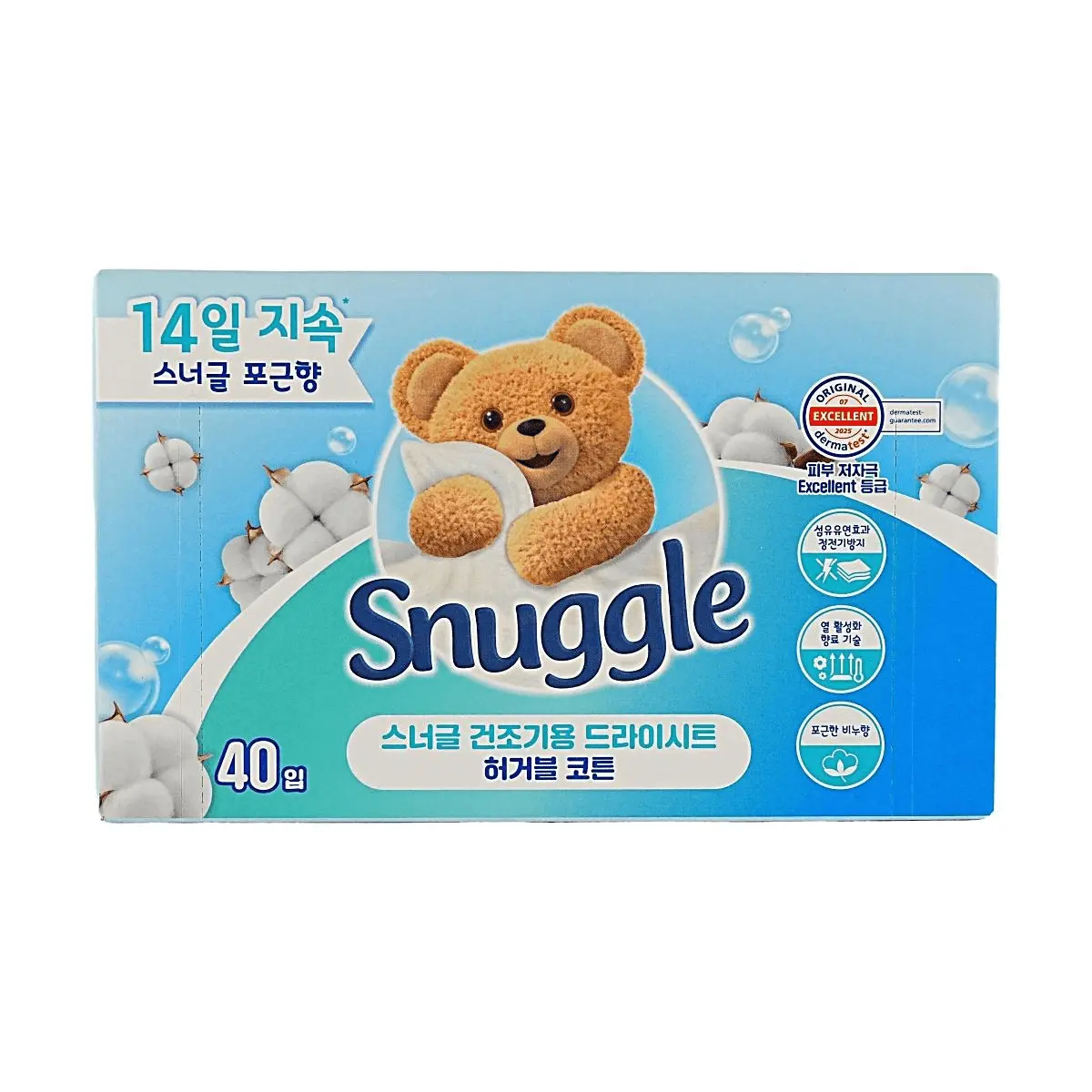 Snuggle Dryer Sheets - Classic Blue Sky Fragrance, Unisex 40-Count Plus Size Gentle Fluffy Cloth Fabric Softener, Low-Irritation Static-Reducing All Seasons Laundry Accessory, Clothes Freshener