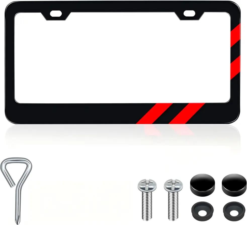 1PC Matte License Plate Frames for Dodge Charger Accessories Challenger Durango Universal Solid Rust-Proof Aluminum License Plate Cover for Front and Rear Car Tags (Red Trim)