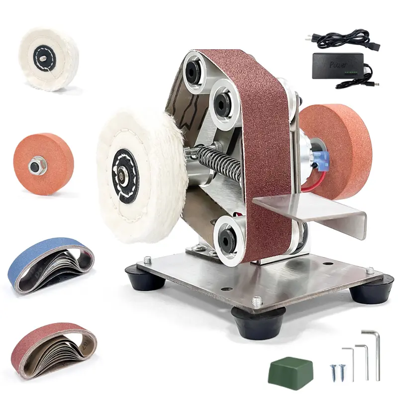 Fermi abrasives Mini Electric Belt-Sander Sanding Machine, 7 Speeds Portable Mini Bench Grinder Knife Sharpener for Metal Wood Working Sharpening Polishing,  Grinding Crafts Tool & Knife Making Model Jewelry DIY  mini belt Mini Electric craft tool