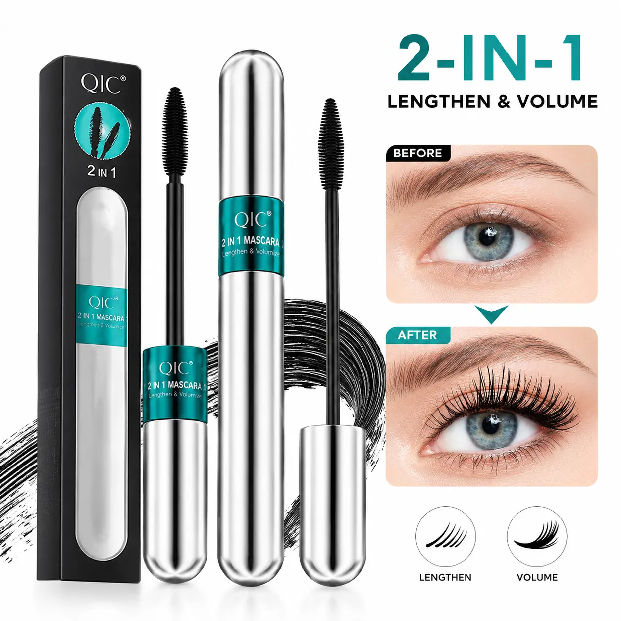 Dual Head 2 In One Mascara Build Length And Volume For Natural Fluffy Lashes