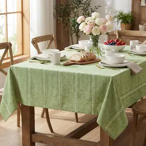Sage Green Cotton Tablecloth 60*84 Inch Rectangular, Farmhouse Style, Wrinkle Resistant Washable Table Cloth, Hemstitched Embroidery Table Cover for Home