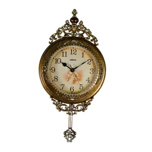 Gold Wall Clock with Pendulum Vintage Antique Inspired