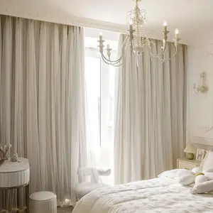 1pc Princess Style Double Layer Decorative Curtains, Embossed Light Blocking Drapes for Bedroom Living Room Dining Room, Window Curtain