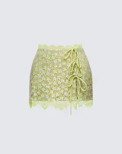 Lucille Green Sequin Tie Mini Skirt