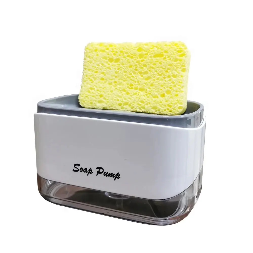 Soap Pump with Sponge Kitchen Soap Dispenser 2-in-1 12.5 oz, Household Accessory with Press-Type Mechanism, Corrosion Resistant Acrylic Design