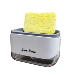 Soap Pump with Sponge Kitchen Soap Dispenser 2-in-1 12.5 oz, Household Accessory with Press-Type Mechanism, Corrosion Resistant Acrylic Design