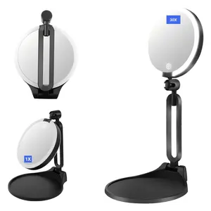 Portable Magnifying Mirror with Light 30X/1X Double Sided Travel Makeup Mirror with  Dimming Lighting Rechargeable 6inch Foldable 360° Angle Adjustable Decor,Mother's Day Gift,Travel Essential