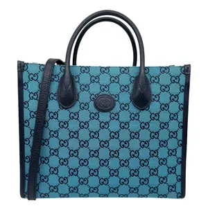 Pre-owned GUCCI Canvas Tote Bags Interlocking GG Supreme Tote Bag Blue 659983