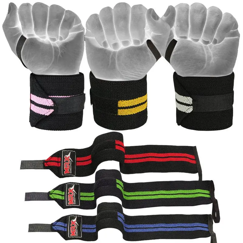 Mrx Elastic Weight Lifting Wrist Wraps - Unisex 1-Size 18" Extra Thick Fitness Accessory with Adjustable Strap, Elastic Wristbands for Muscle Support, Training, No Pain & Lift More Weight