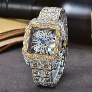 Square Watch with Steel Diamond Belt European American Men's Roman Scale Quartz Timepiece Fashion Accessory Gift for Him
