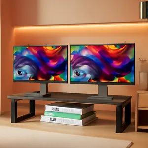 Dual Monitor Stand Riser Wood And Steel For Two Monitors