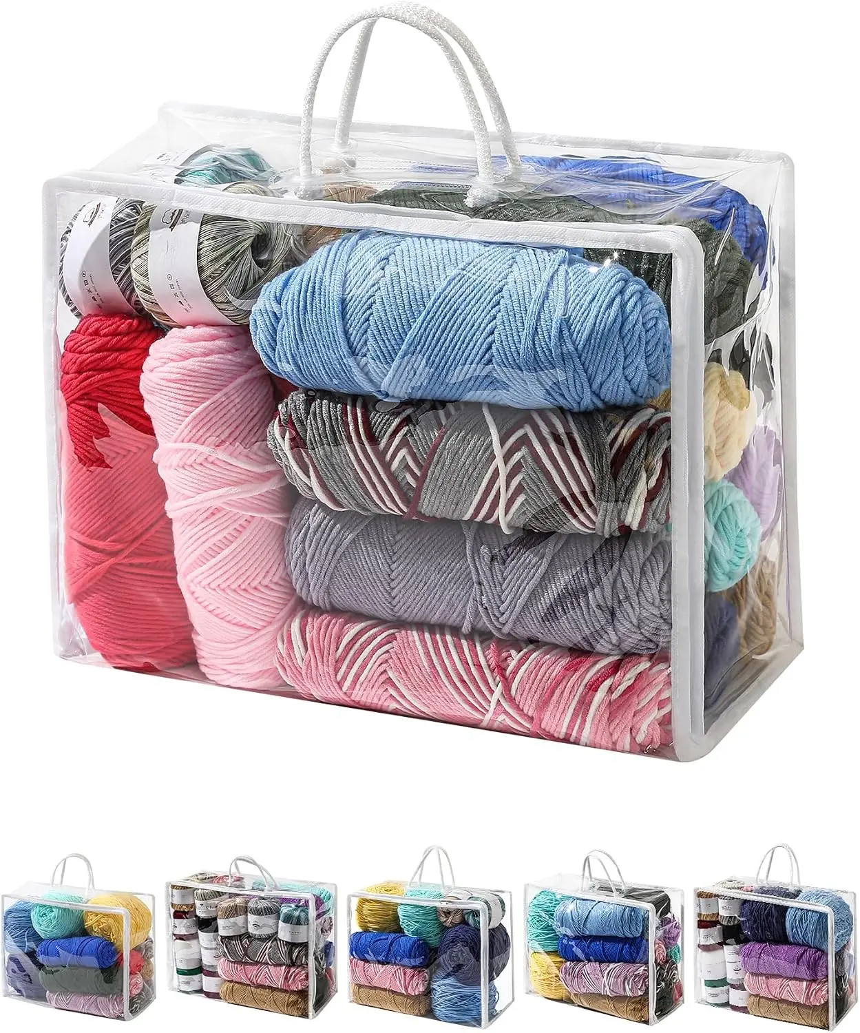 6 Packs Large Yarn Storage Bags, Clear Yarn Storage Organizer with Zippers and Handles, Crochet Bag Knitting Bag for Knitting Needles Crochet Hooks-17.75 * 6.69 * 11.8 inches Gift