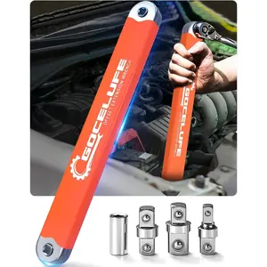 Offset Extension Wrench Impact - Tight Reach Wrench Set with Universal Square Drive Adapters (1/4", 3/8", 1/2") - Ideal for Tight Spaces -  Tool gifts for Mechanic Men Dad (Orange)