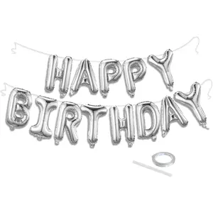 Silver Happy Birthday Balloon Banner Set 16 Inch Foil Letters Balloons Reusable Birthday Decorations Party Supplies Suitable for Men Women Birthday Party Backdrop