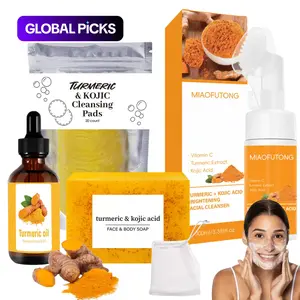 Turmeric Skin Care Kit, 4 Counts with Nourishing Cleansing Pads, Facial Cleanser, Turmeric Oil and Soap, Skin Care Products for Women, Face Care Products, Kojic Acid Soap, Facial Wash, Face Cleaner #GLOBAL PICKS