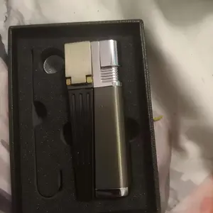 Retro Lighter（Butane gas Not Included )Portable 2in 1 Set Metal Lighter Combo with TubeFoldable Lighter Open Soft Flame MultipurposeMen's Smoking Gadget for Camping BBO Kitchen(No Fuel)