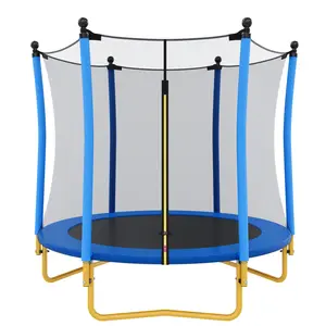 5.5 FT Kids Trampoline with Safety Net, Indoor Outdoor Toddler Trampoline with Enclosure, U-Shaped Stable Legs, Foam Padded Poles, Mini Trampoline for Kids Backyard Play, Blue
