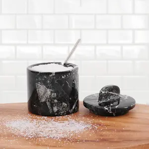 Elborse Marble Salt Cellar 4 inch Table Salt and Pepper Containers for Countertop, Sugar Bowl with lid and Spoon, Salt Dish, Spice Jars and Small Seasoning Container, Salt Holder