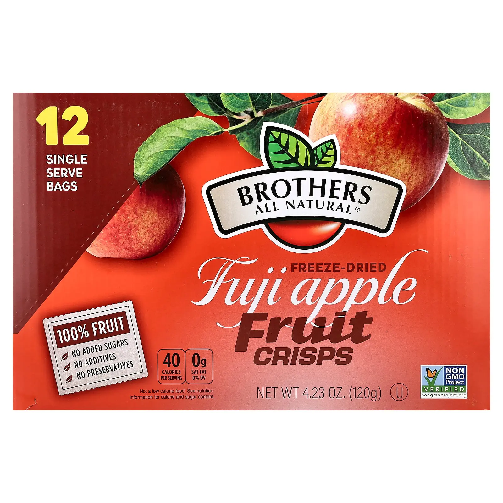 Brothers-All-Natural Freeze Dried Fruit Crisps, Fuji Apple, 12 Single-Serve Bags, 0.35 oz (10 g) Each