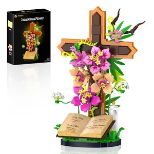 TENHORSES Jesus Cross Flower Building Set 363PCS Religious Collectibles with Kapok Flowers Dogwood Blossoms Olive Branches Symbolizing Faith Hope Peace for Christmas Christian Gifts