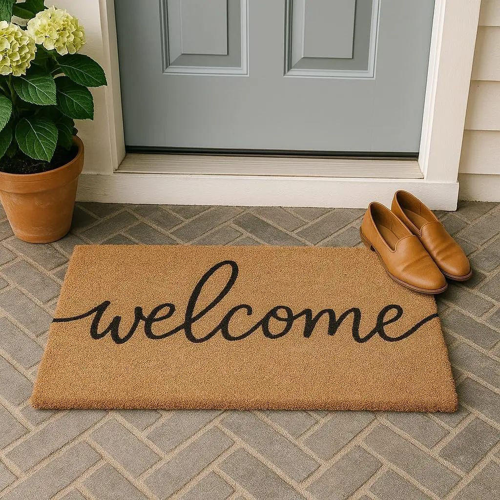 Welcome Door Mat for Front Door - Outdoor Coir Doormat with Non-Slip Backing Durable Entrance for Outside Entryway Easy Clean for Home Décor 30"x17" Letter Print Design