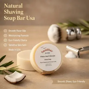 Sandbar SUDS Natural Shaving Soap Bar | Kaolin Clay for Smooth Razor Slip | Moisturizing Coconut & Olive Oil Shave Bar | Plastic-Free & Eco-Friendly Shaving | Sensitive Skin Friendly | Made in USA