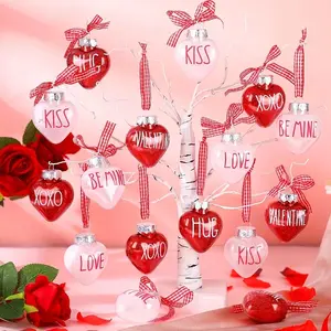 12pcs Valentine's Day heart-shaped glass decorations, shiny red and white heart-shaped hanging ornaments, suitable for Christmas trees and wedding decoration events, Home Decor Ornaments