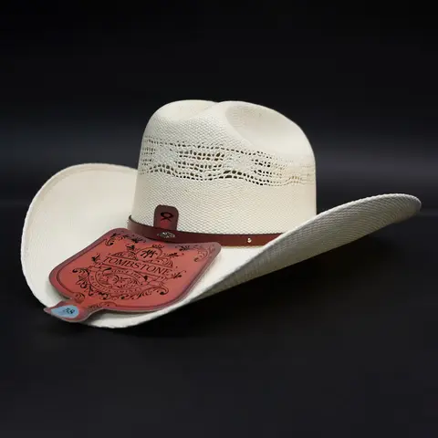 Tombstone Bangora Maverick Style 10x Straw Cowboy Hat Sombrero- Breathable