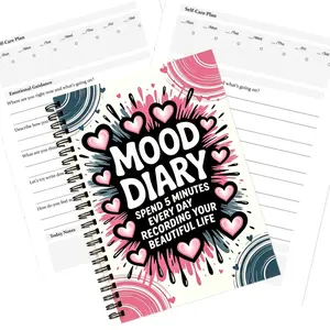 1 Self-Care Mood Diary | A5 Spiral Notebook Mood Journal Daily Guided Journal - An ideal gift for your loved one, a gender-neutral mood tracker diary with a stylish pink heart design, Self Improvement Journal, Stationery Supplies