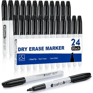 Dry Erase Markers,24 Pack Black Chisel Tip Whiteboard Markers, Chisel Point Low Odor Dry Erase Marker for School Office and