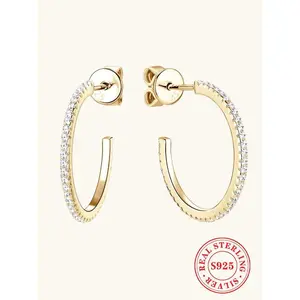 S925 Sterling Silver Synthetic Moissanite Hoop Earrings, Fashionable Earrings for Women & Girls, Trendy All-match & Exquisite Jewelry for Birthday Gift
