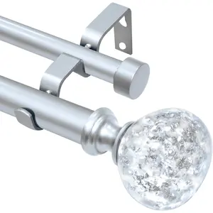 Heavy Duty Adjustable Double Curtain Rod for Windows 48 to 84 Inch, Double Window Treatment Curtain Rod with Silver Foil Resin Finials