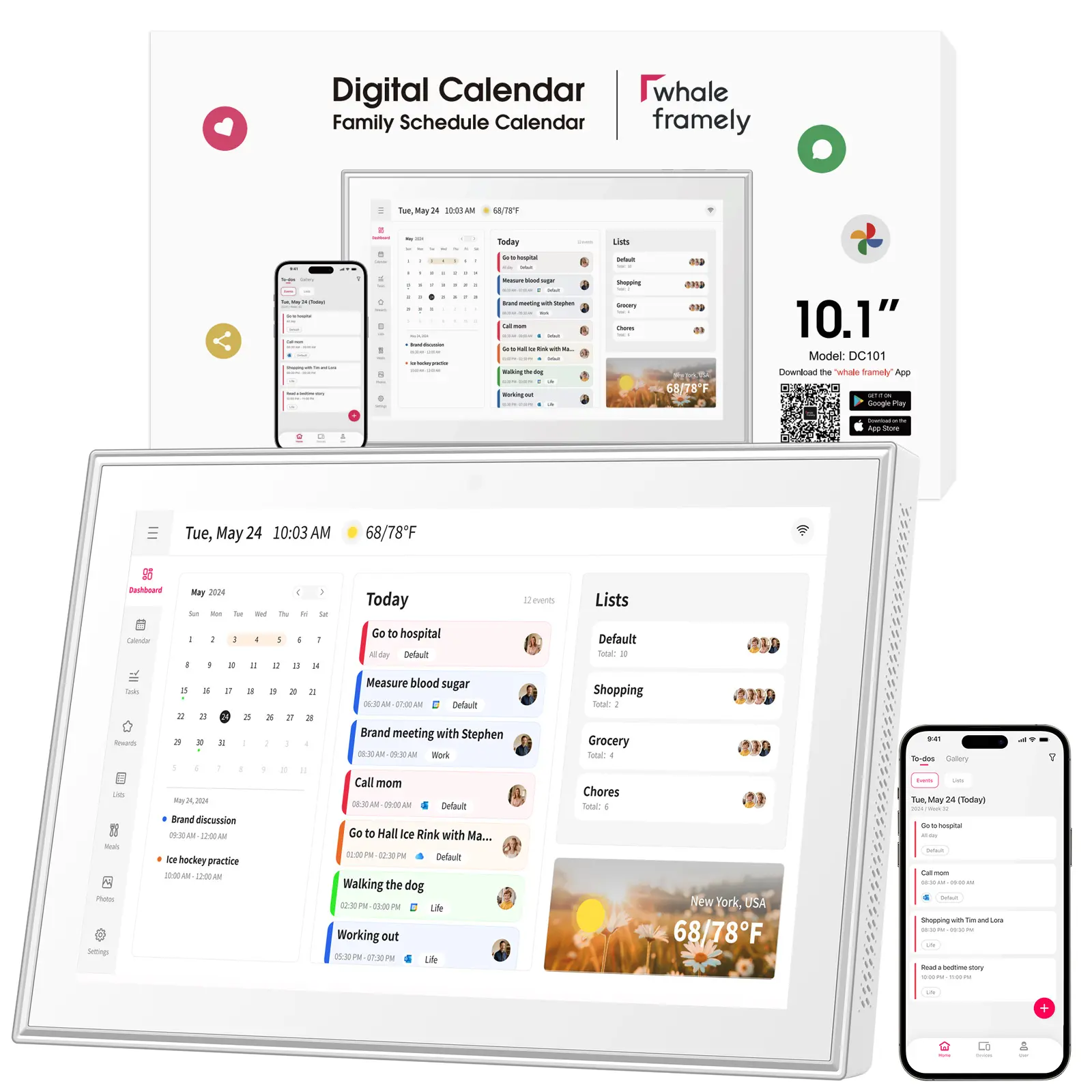 10.1 Inch Smart Digital Calendar Planner & Chore Chart, IPS HD Touchscreen Interactive Display for Family Schedules, Desk Stand Included - Share Photos/Videos tiktokshopbacktoschool
