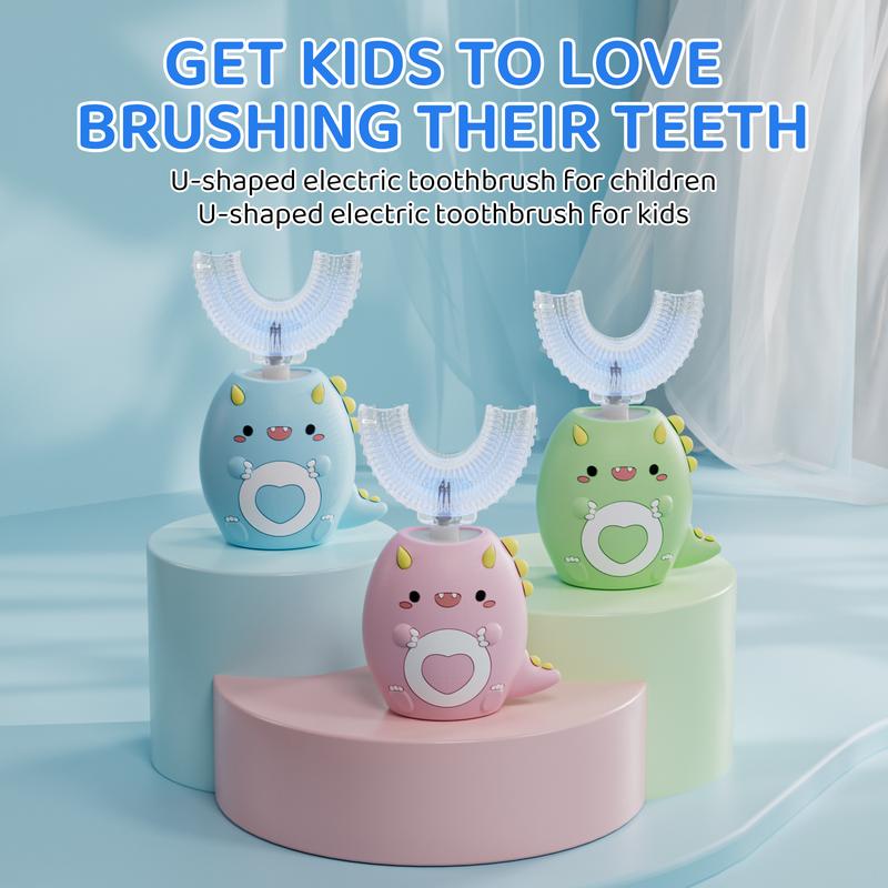 Children's C-Type Electric Toothbrush, Multi-Mode high-Frequency Sonic Vibration Toothbrush, Cute Cartoon Dinosaur Shape 360-degree Cleaning IPX7 Waterproof Design (2-12 Years Old)