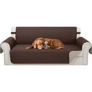Reversible Washable Water Repellent 3 Cushion Couch Cover Pet Friendly with Elastic Straps Chocolate/Beige