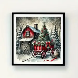 DIY 5D diamond painting of cartoon  trees and house holiday winter scenes. Suitable for beginners and adults, it can be used for wall decoration in bedrooms, studies, and bathrooms, and is an ideal Christmas gift.