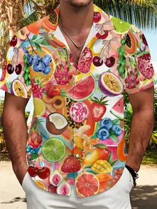 Men's Hawaiian Shirt with Fruit Print, Soft Skin-Friendly Material for Casual Summer Wear, Perfect for Vacation & Everyday Use，Limited-time offer, fast shipping.