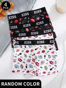 4PCS Women's Cartoon Print Cute Underwear Set, Breathable Fitted Design for Daily Wear & Sports, Comfortable Soft Fabric for All Seasons