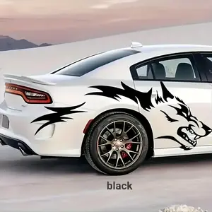 2pcs Wolf Totem Vinyl Car Decals, Self-Adhesive Side Door Stickers with Tribal Tattoo Design, Cartoon Animal Sports Theme, Suitable for Wood, Plastic, Glass, Metal, Ceramic - Glossy Finish, Irregular Shape, Tribal Tattoo Kit, Animal Theme, Irregular Shape